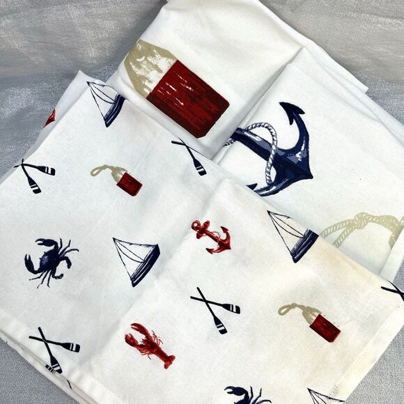Nautical Linen Napkins Set of 3 Cotton 18x28"  Summer House - Picture 1 of 6